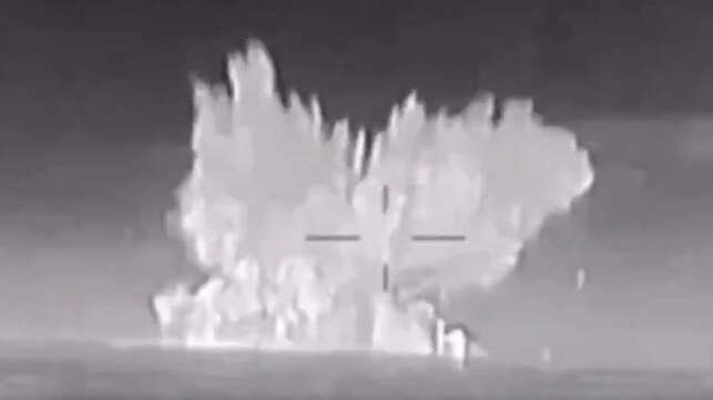 A Ukrainian drone strikes a Russian corvette in the Black Sea (GUR file image)